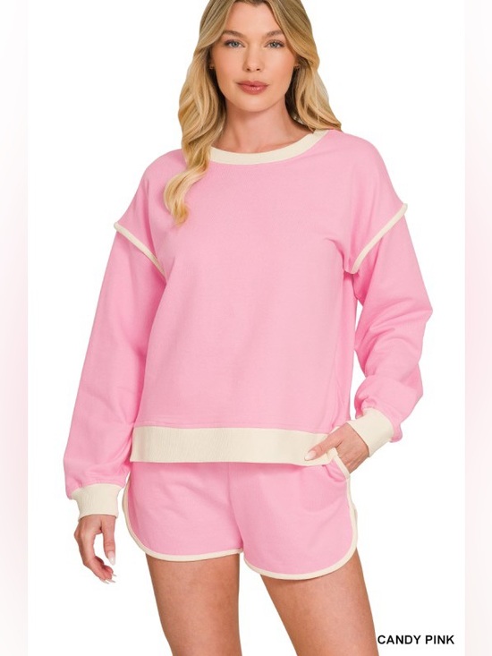 Zenana Outfitters Tops - French Terry Pullover & Shorts Set – Candy Pink